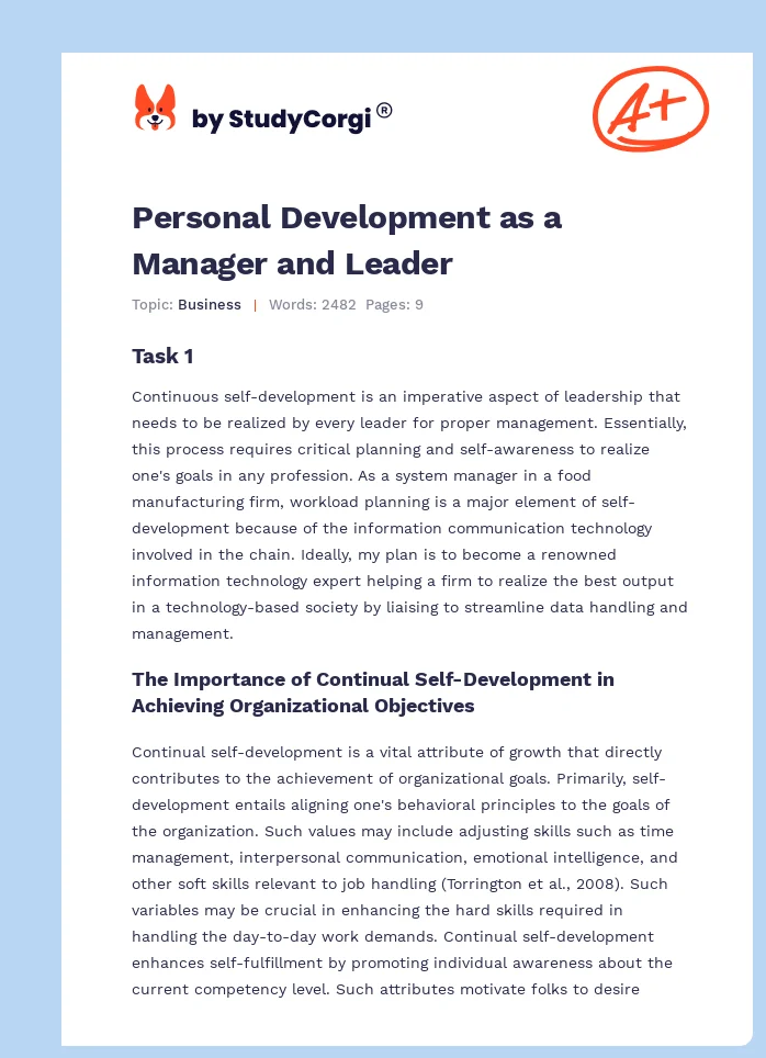 Personal Development as a Manager and Leader. Page 1