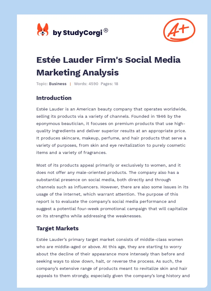Estée Lauder Firm's Social Media Marketing Analysis. Page 1