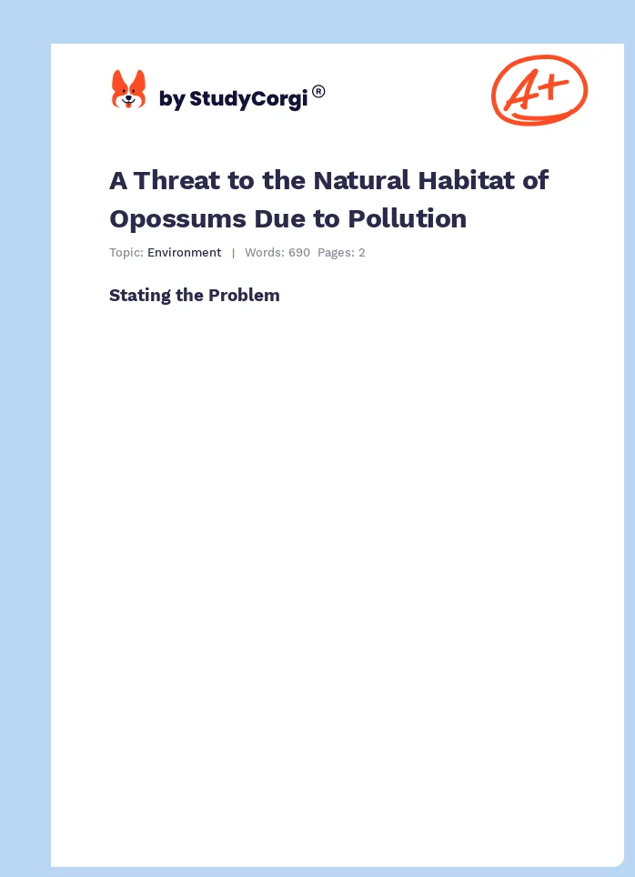 A Threat to the Natural Habitat of Opossums Due to Pollution. Page 1