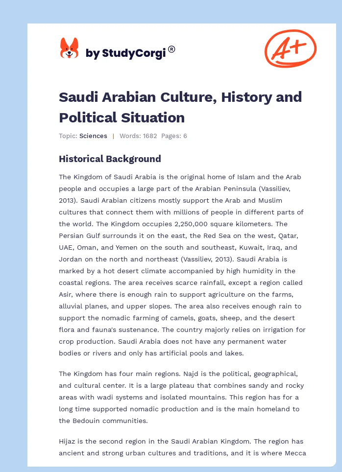 Saudi Arabian Culture, History and Political Situation. Page 1