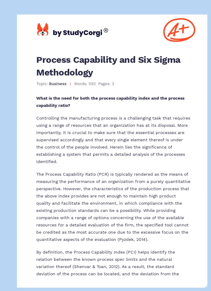 Process Capability and Six Sigma Methodology. Page 1
