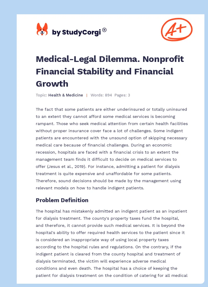 Medical-Legal Dilemma. Nonprofit Financial Stability and Financial Growth. Page 1