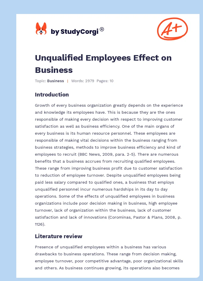 Unqualified Employees Effect on Business. Page 1