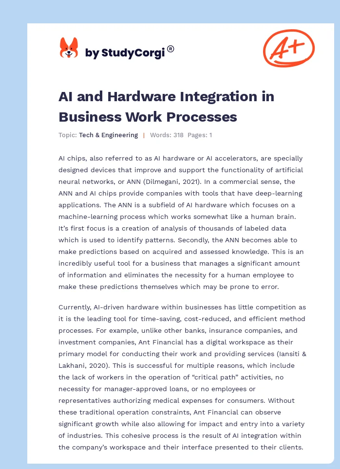 AI and Hardware Integration in Business Work Processes. Page 1