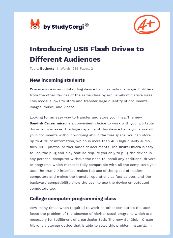 Introducing USB Flash Drives to Different Audiences. Page 1