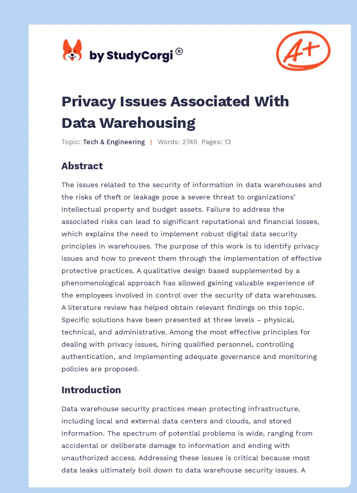Privacy Issues Associated With Data Warehousing. Page 1
