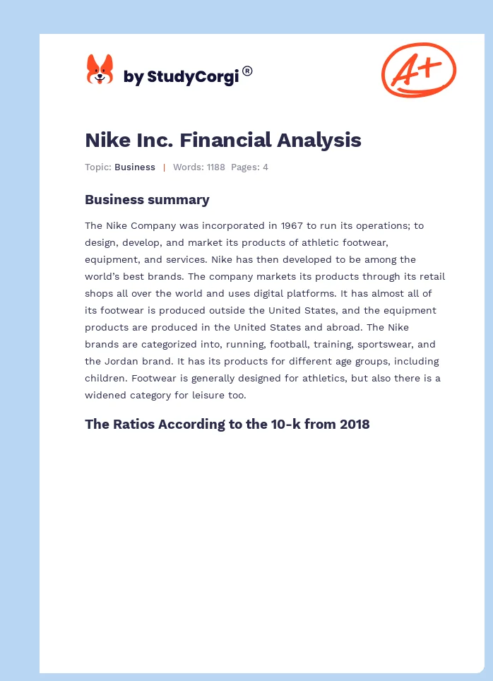 Nike Inc. Financial Analysis. Page 1