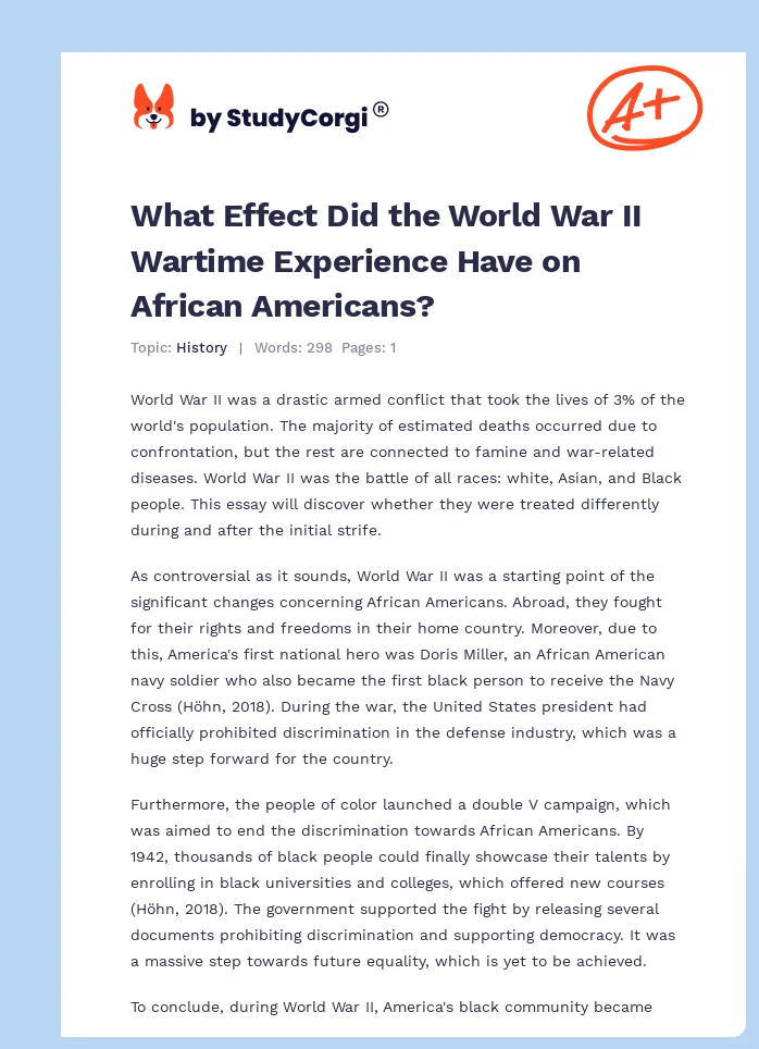 What Effect Did the World War II Wartime Experience Have on African Americans?. Page 1