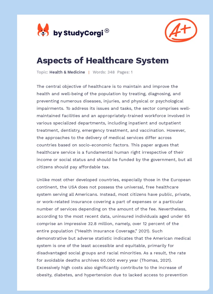 Aspects of Healthcare System. Page 1