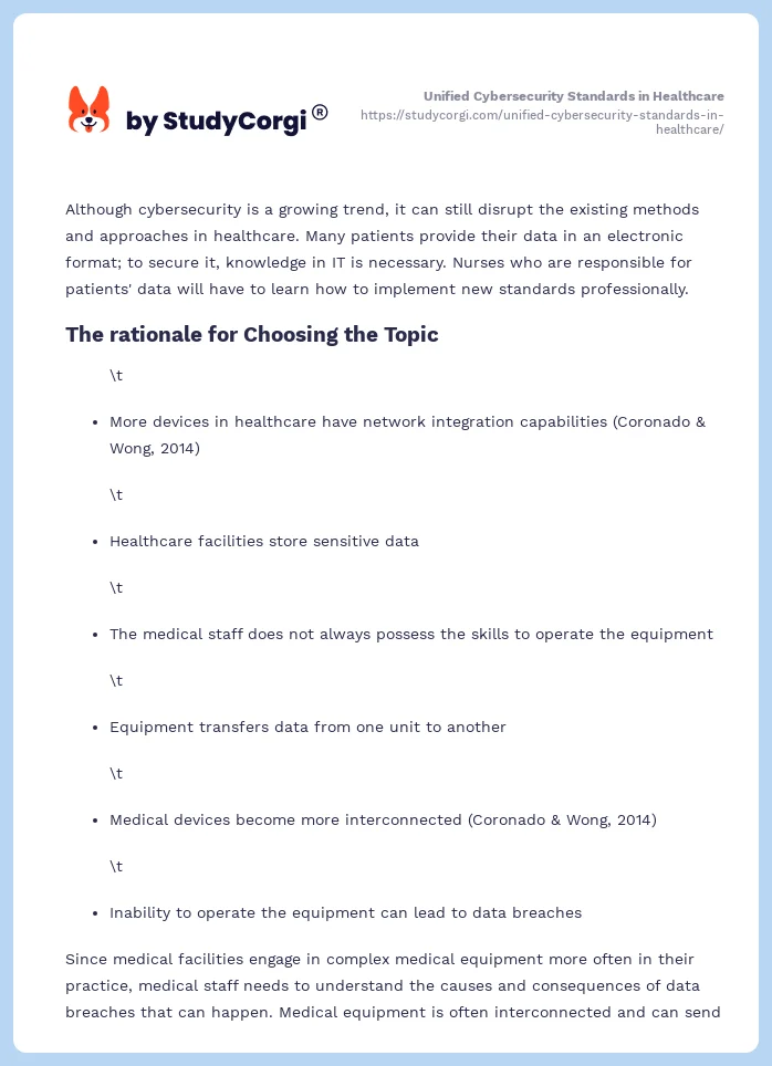Unified Cybersecurity Standards in Healthcare. Page 2