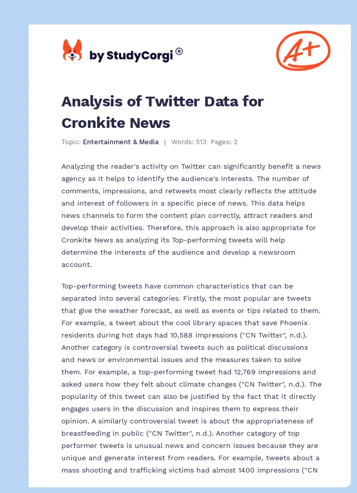 Analysis of Twitter Data for Cronkite News. Page 1