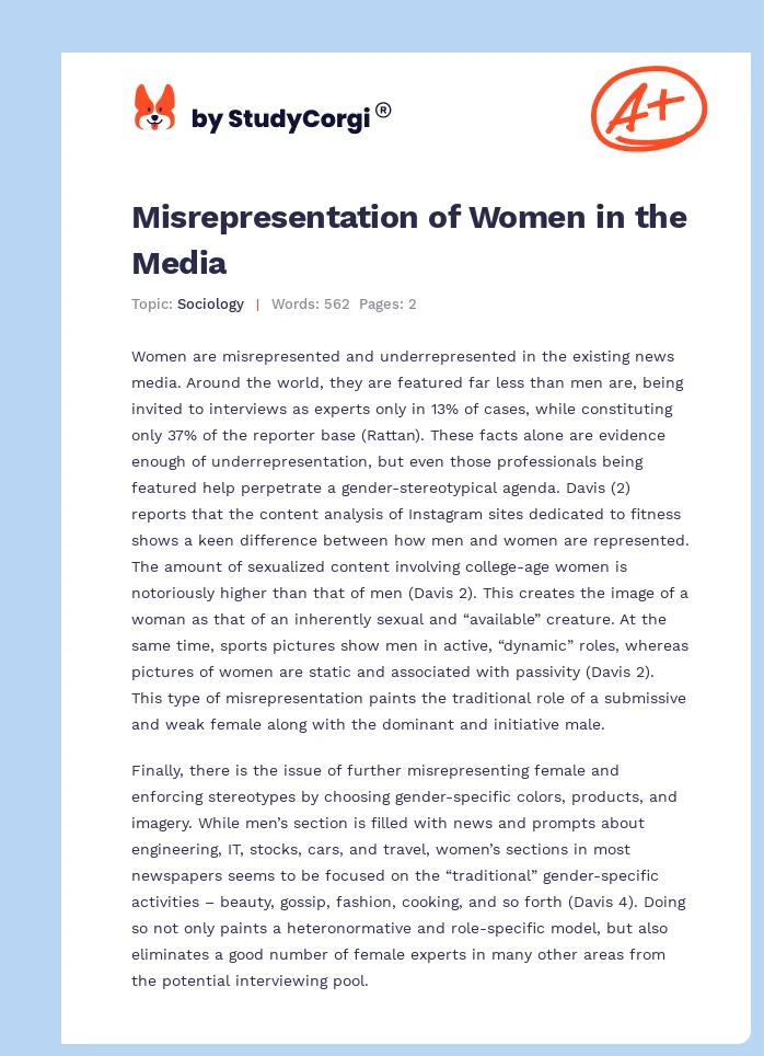 Misrepresentation of Women in the Media. Page 1