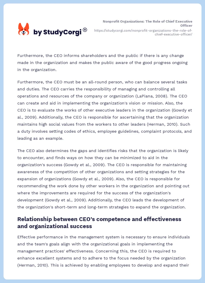 Nonprofit Organizations: The Role of Chief Executive Officer. Page 2