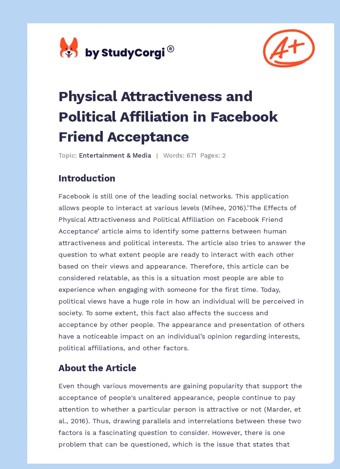 Physical Attractiveness and Political Affiliation in Facebook Friend Acceptance. Page 1