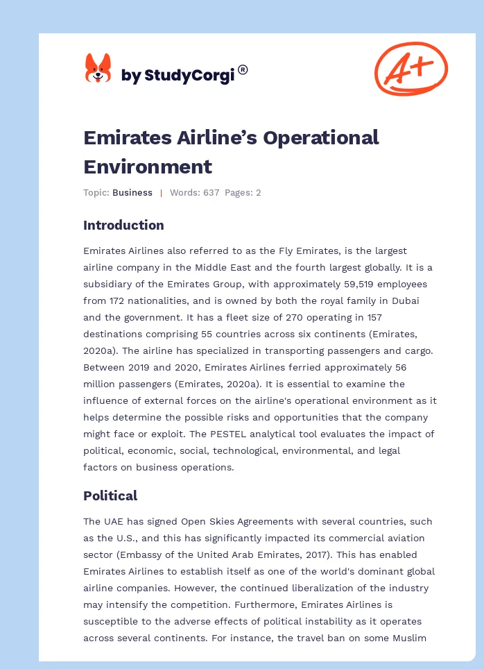 Emirates Airline’s Operational Environment. Page 1