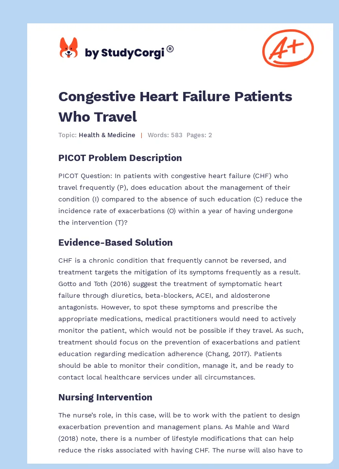 Congestive Heart Failure Patients Who Travel. Page 1