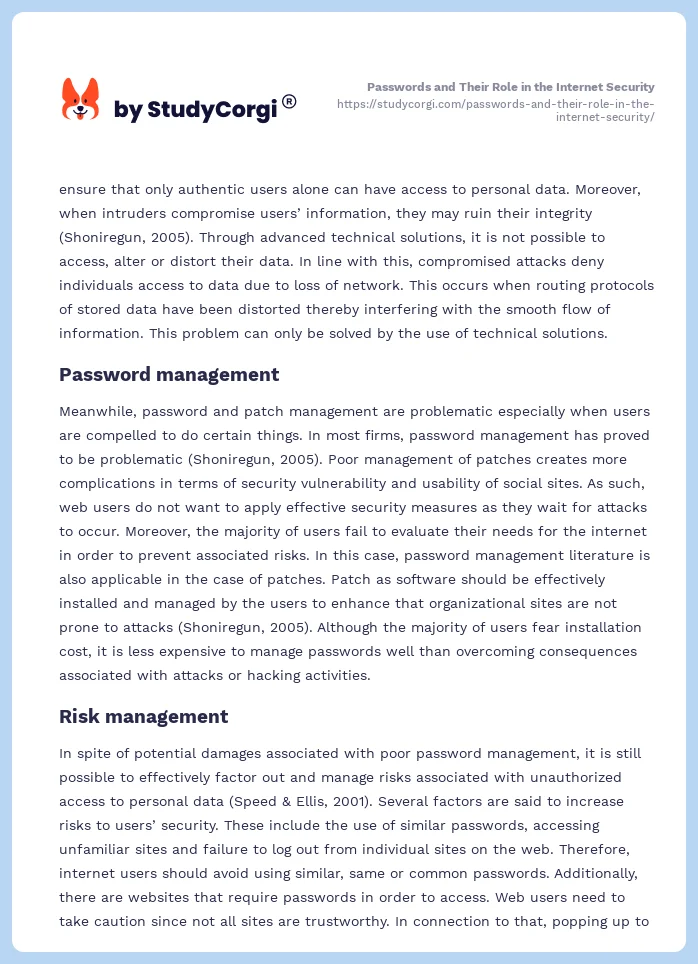 Passwords and Their Role in the Internet Security. Page 2