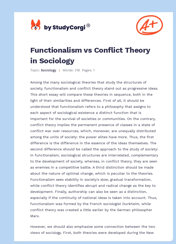 Functionalism vs Conflict Theory in Sociology. Page 1