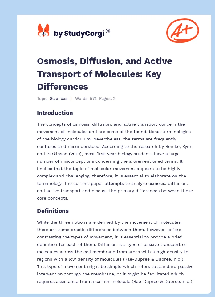 Osmosis, Diffusion, and Active Transport of Molecules: Key Differences. Page 1