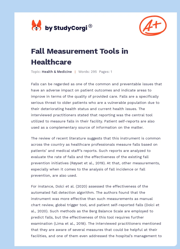 Fall Measurement Tools in Healthcare. Page 1