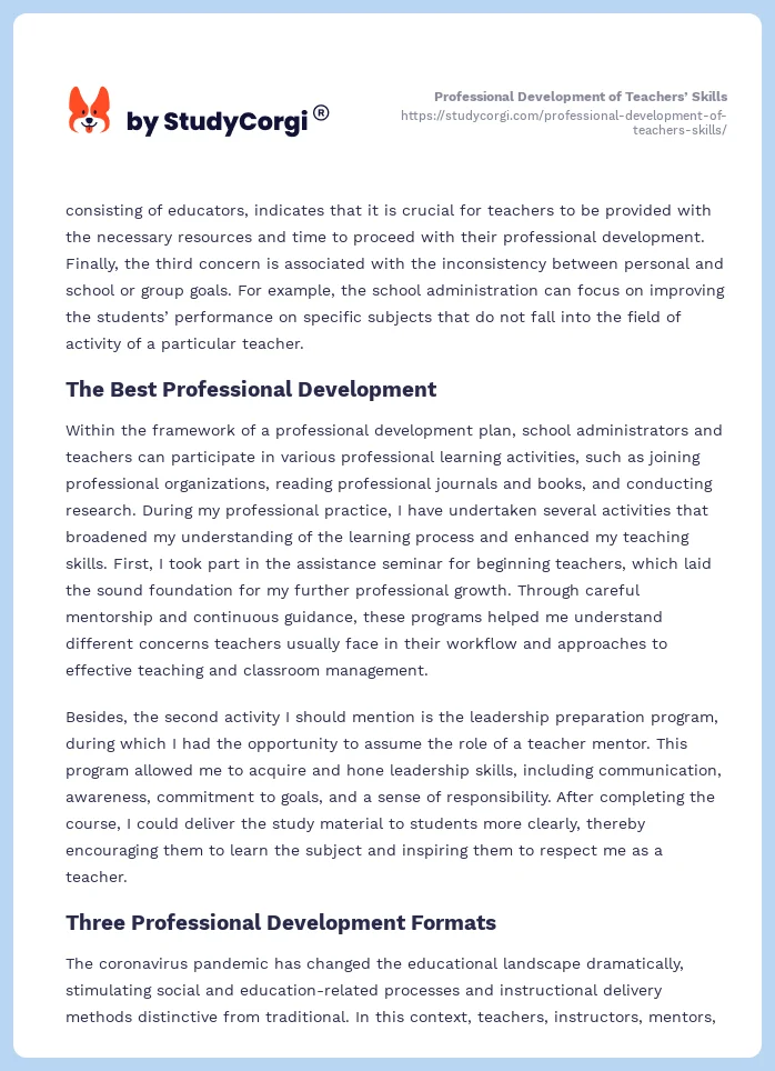 Professional Development of Teachers’ Skills. Page 2