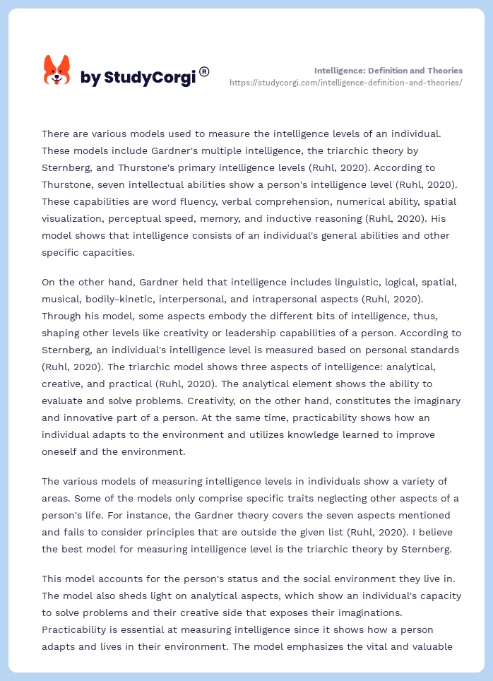 Intelligence: Definition and Theories. Page 2