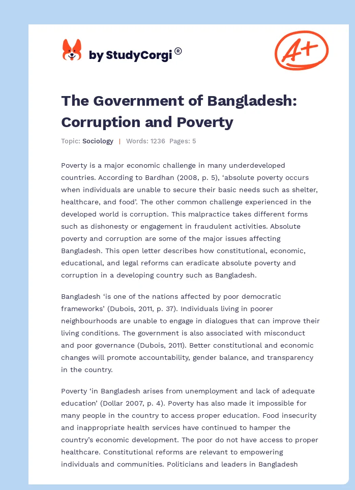 The Government of Bangladesh: Corruption and Poverty. Page 1