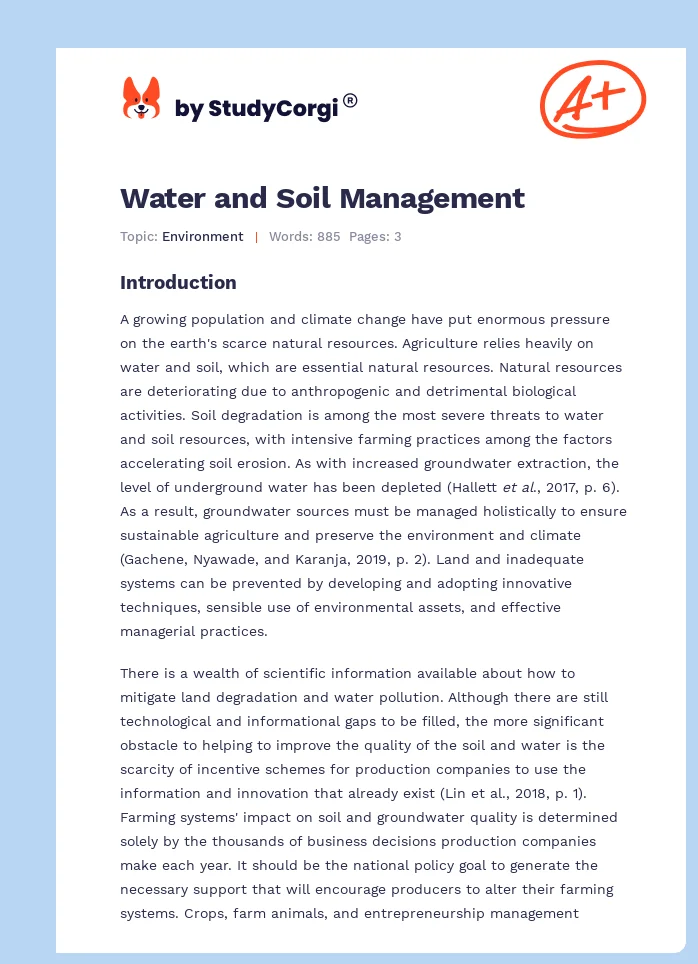 Water and Soil Management. Page 1