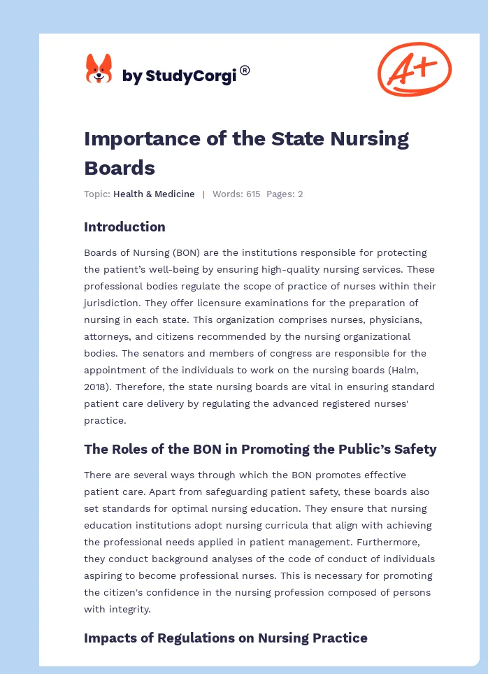 Importance of the State Nursing Boards. Page 1