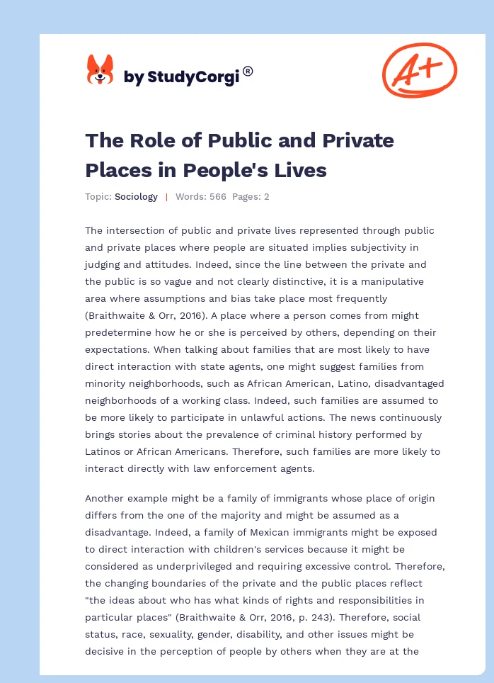 The Role of Public and Private Places in People's Lives. Page 1
