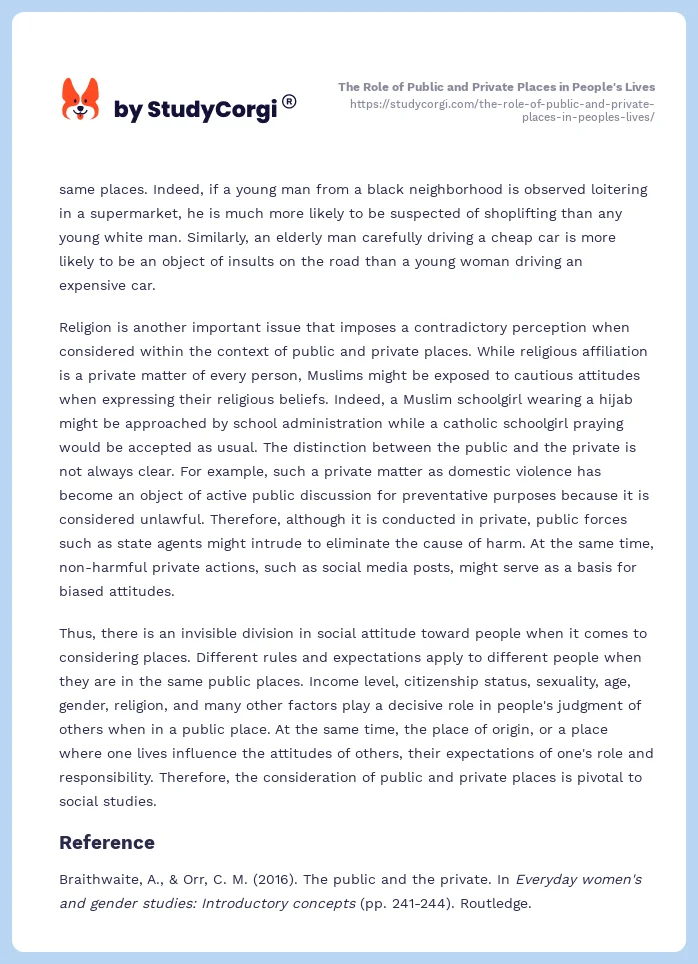 The Role of Public and Private Places in People's Lives. Page 2