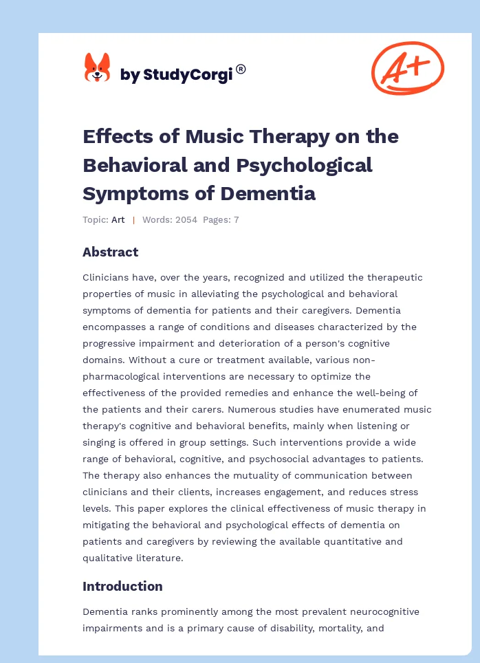Effects of Music Therapy on the Behavioral and Psychological Symptoms of Dementia. Page 1