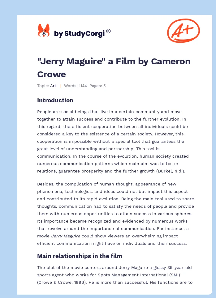 "Jerry Maguire" a Film by Cameron Crowe. Page 1
