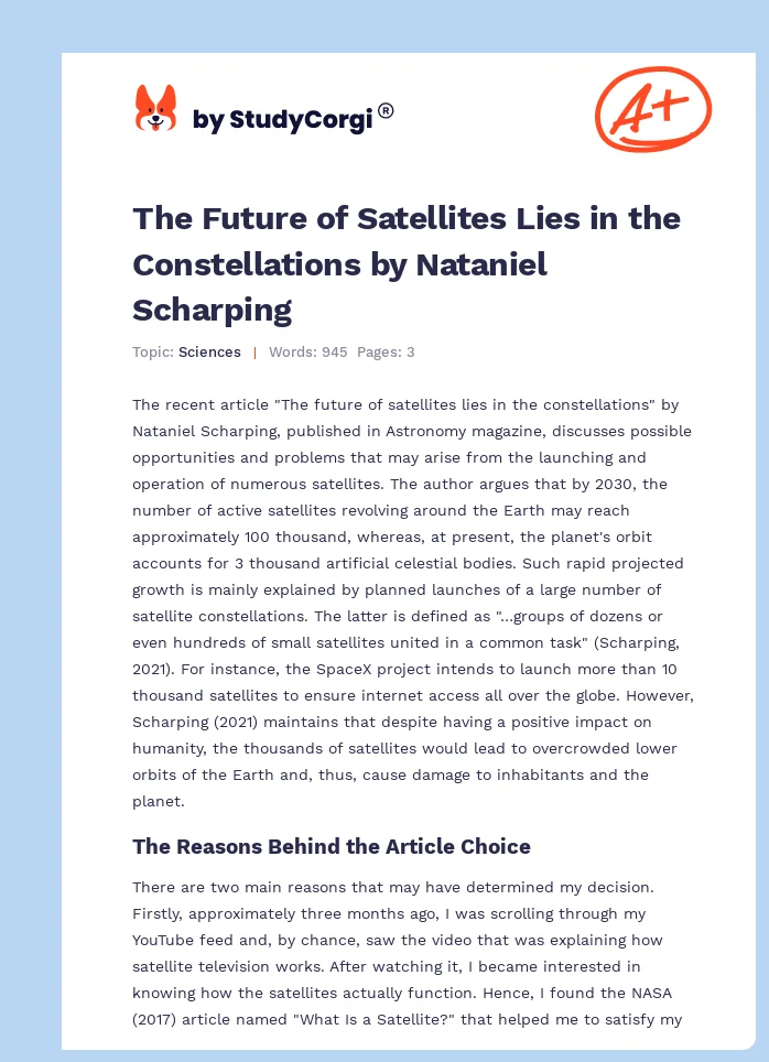 The Future of Satellites Lies in the Constellations by Nataniel Scharping. Page 1