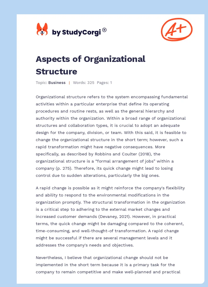 Aspects of Organizational Structure. Page 1