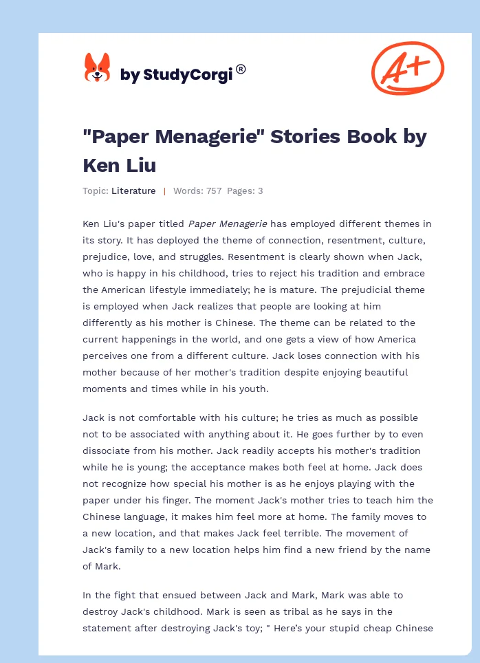 "Paper Menagerie" Stories Book by Ken Liu. Page 1