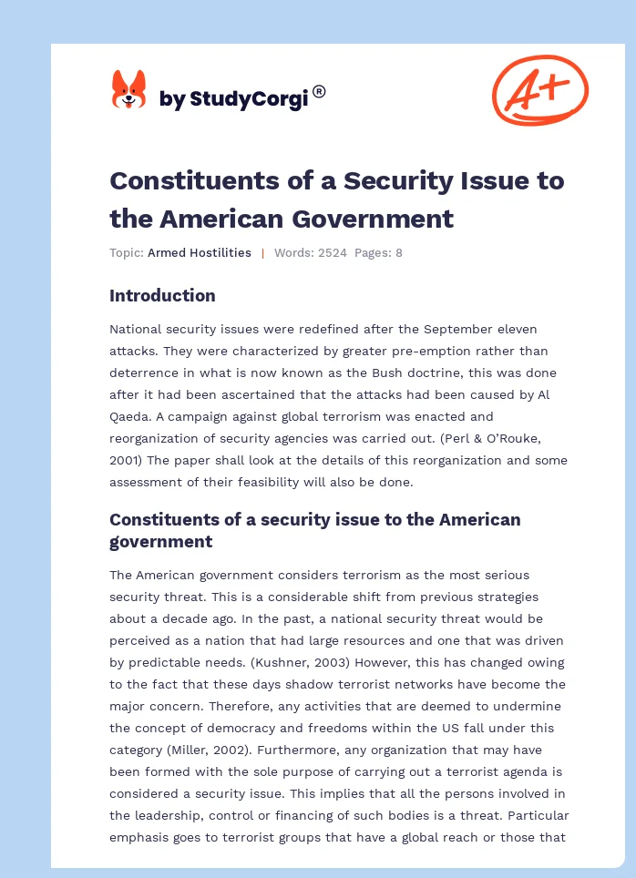 Constituents of a Security Issue to the American Government. Page 1