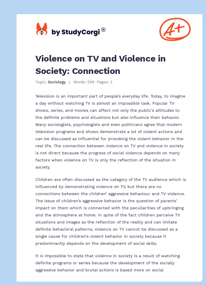 Violence on TV and Violence in Society: Connection. Page 1