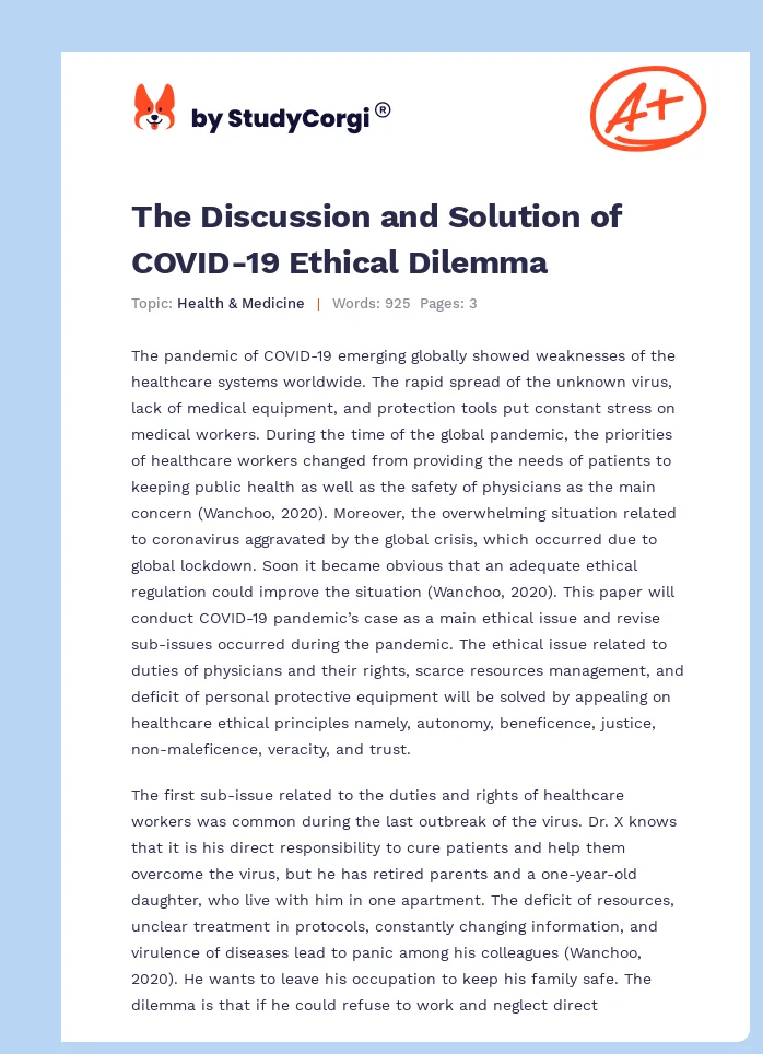 The Discussion and Solution of COVID-19 Ethical Dilemma. Page 1