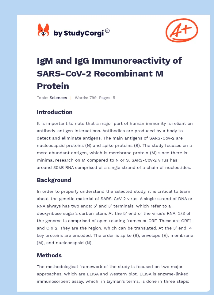 IgM and IgG Immunoreactivity of SARS-CoV-2 Recombinant M Protein. Page 1