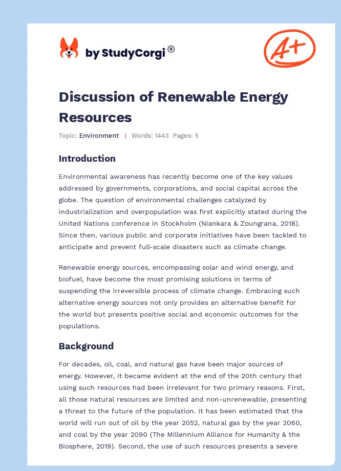 Discussion of Renewable Energy Resources. Page 1