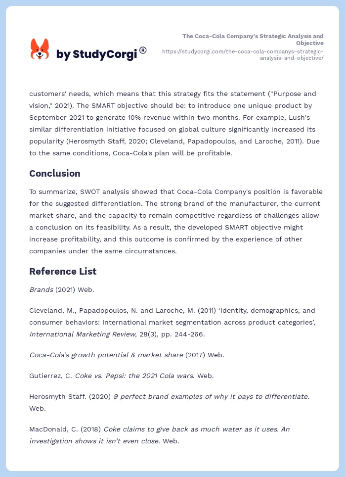 The Coca-Cola Company's Strategic Analysis and Objective. Page 2