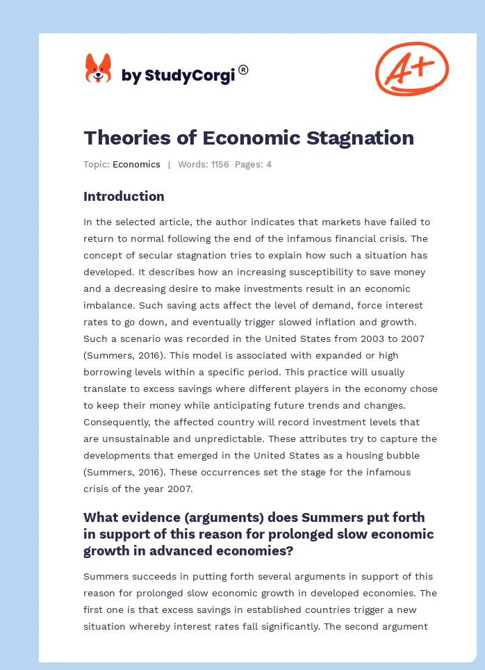 Theories of Economic Stagnation. Page 1