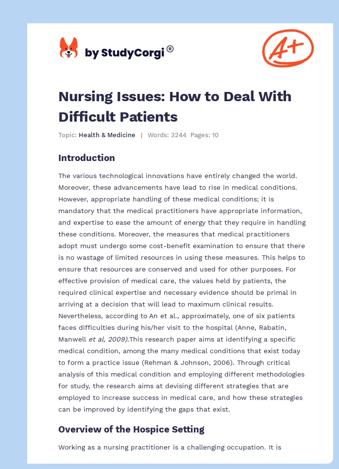 Nursing Issues: How to Deal With Difficult Patients. Page 1