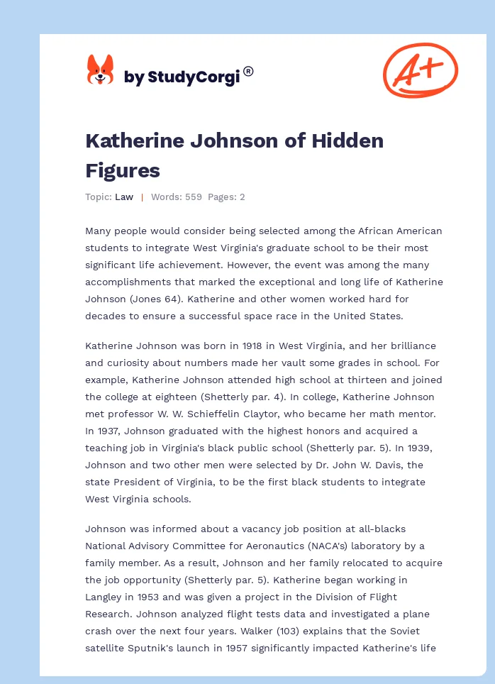 Katherine Johnson of Hidden Figures. Page 1