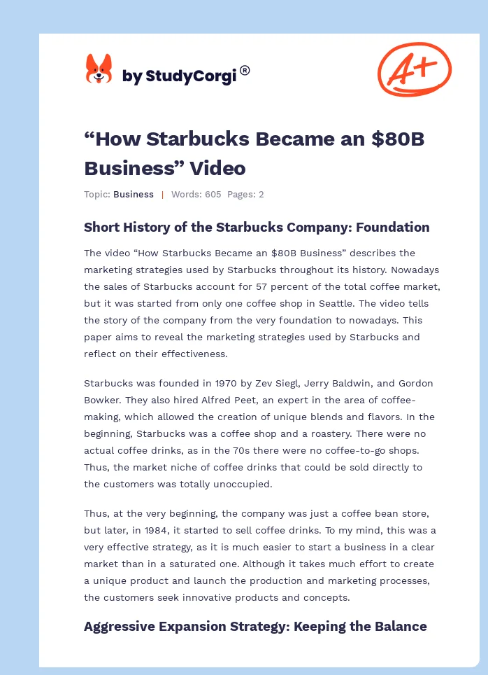 “How Starbucks Became an $80B Business” Video. Page 1