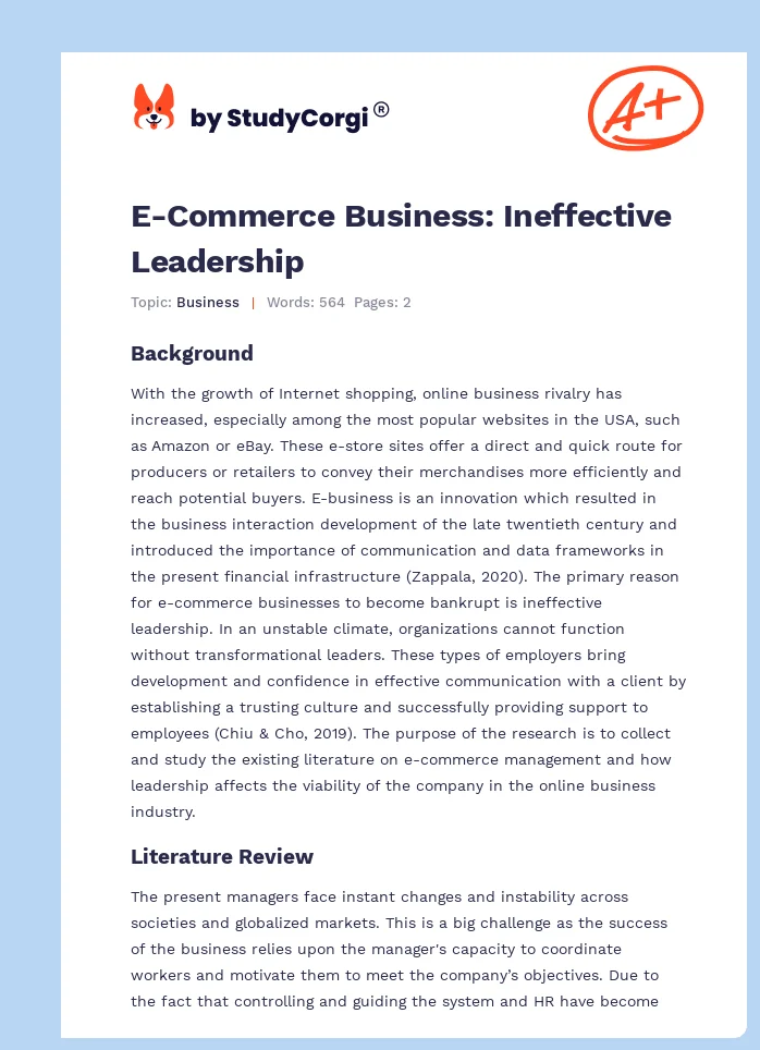 E-Commerce Business: Ineffective Leadership. Page 1
