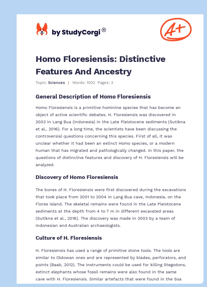 Homo Floresiensis: Distinctive Features And Ancestry. Page 1
