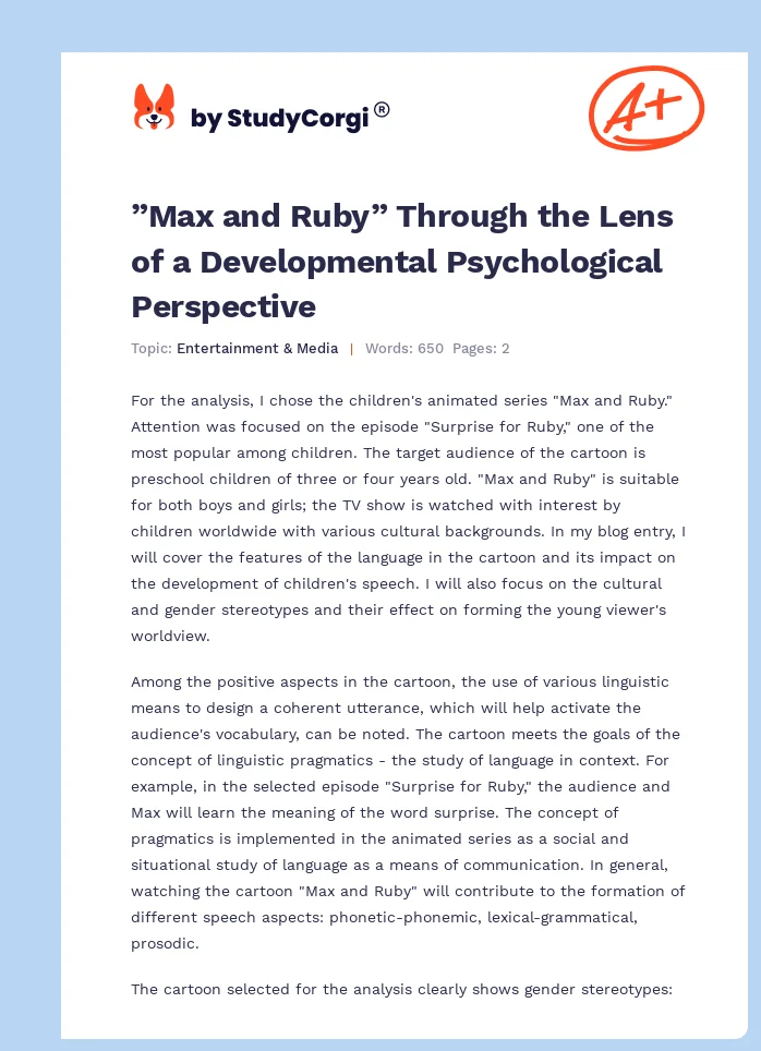 ”Max and Ruby” Through the Lens of a Developmental Psychological Perspective. Page 1