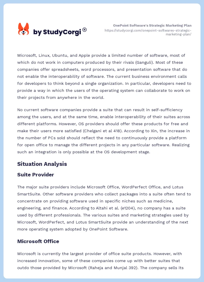 OnePoint Software's Strategic Marketing Plan. Page 2
